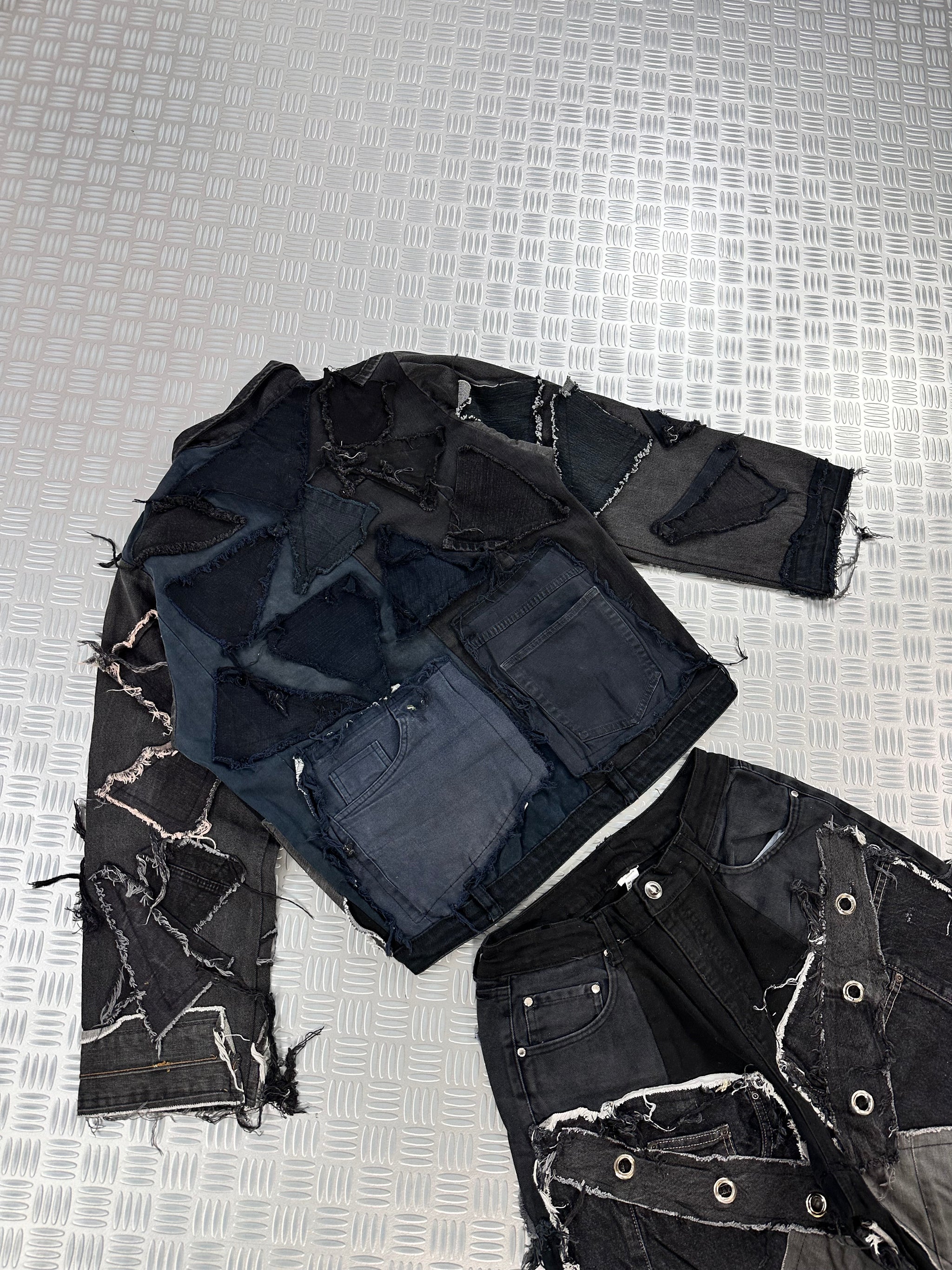 Zip up distressed Harrington bomber jacket boxy fit handmade upcycled patchwork