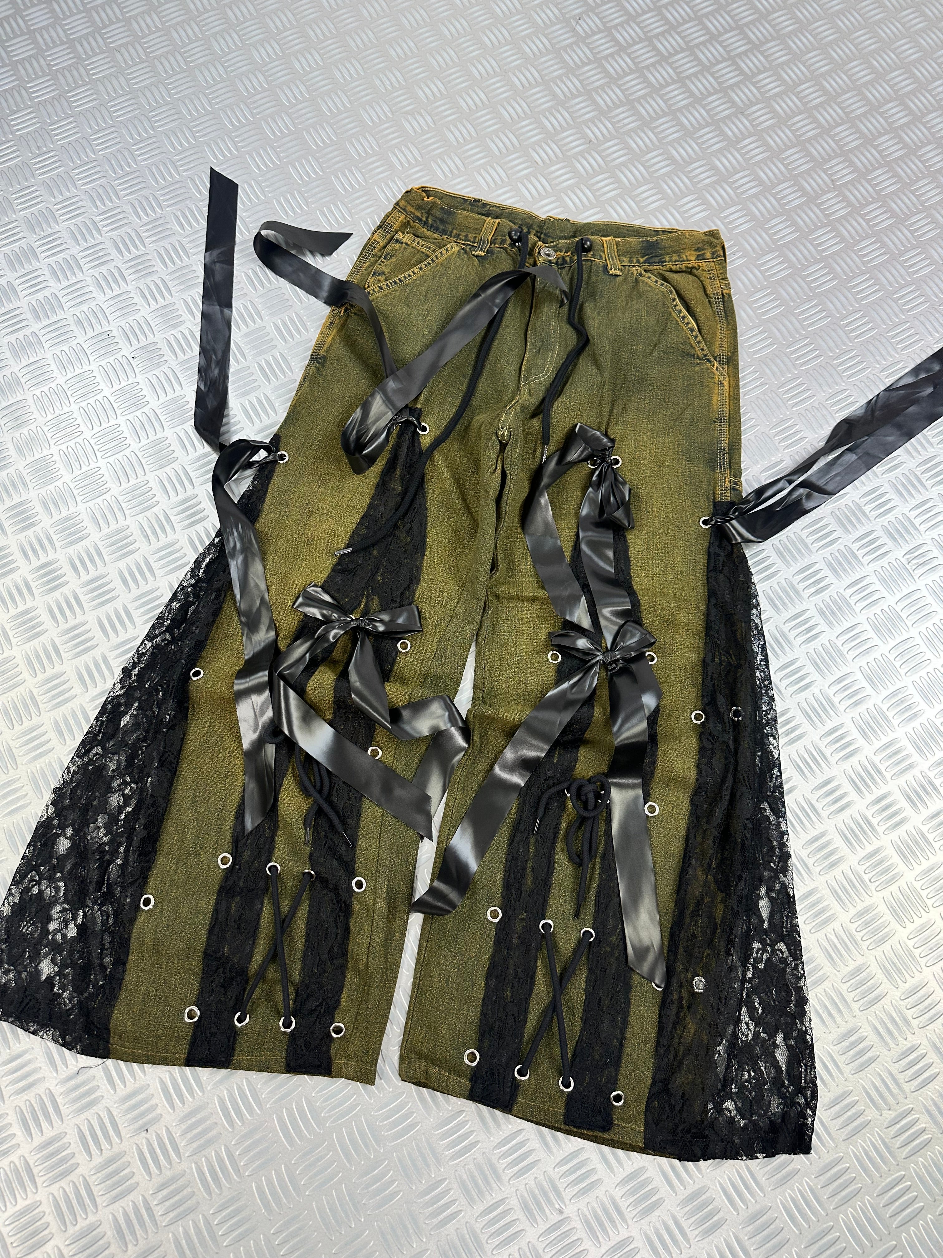 Y2K baggy flared jeans handmade coquette ( M)