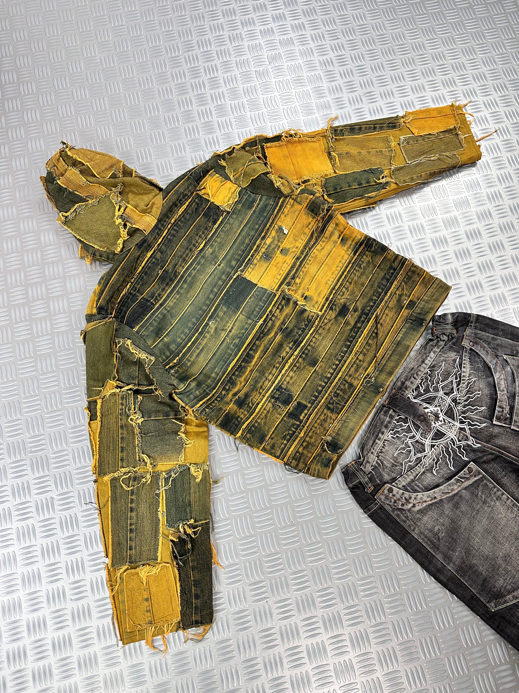 Hooded bomber jacket handmade boxy fit upcycled patchwork