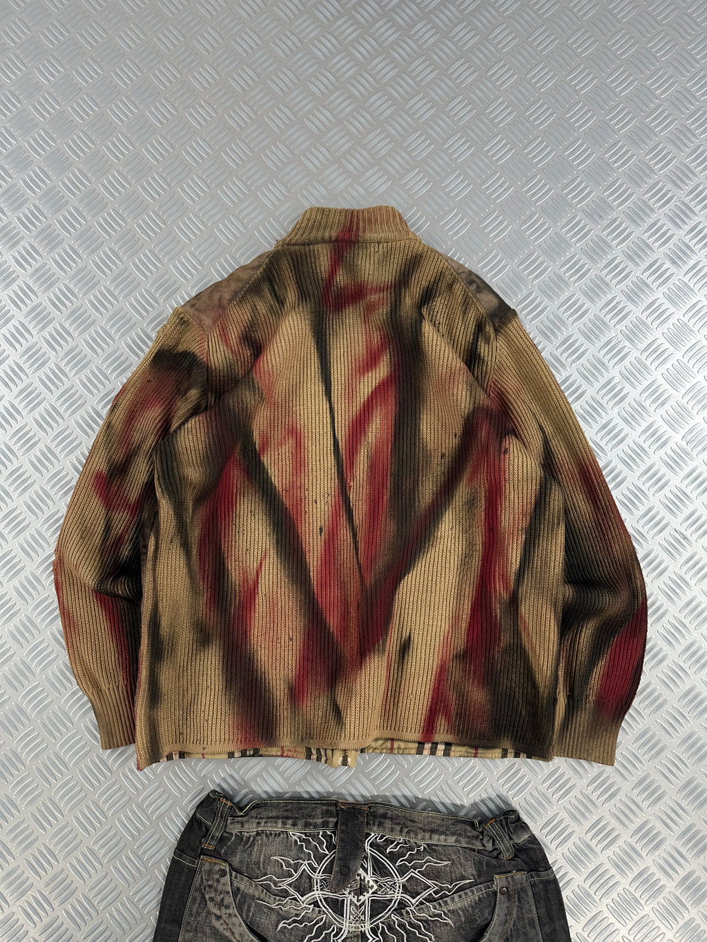 Vintage Burberry Distressed Full Zip Up Knitted Sweater (XL)