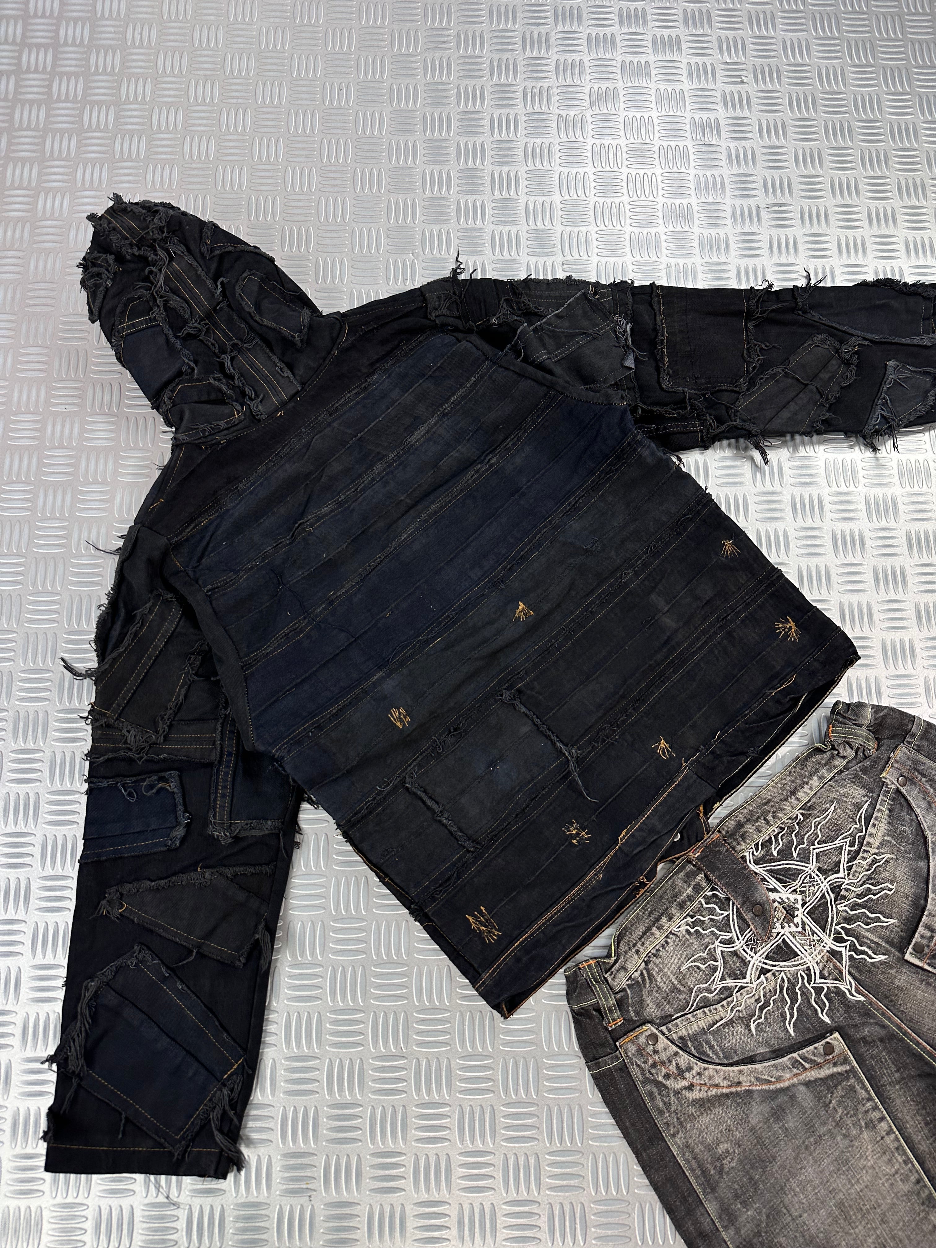 Hooded full zip up bomber jacket boxy fit upcycled patchwork