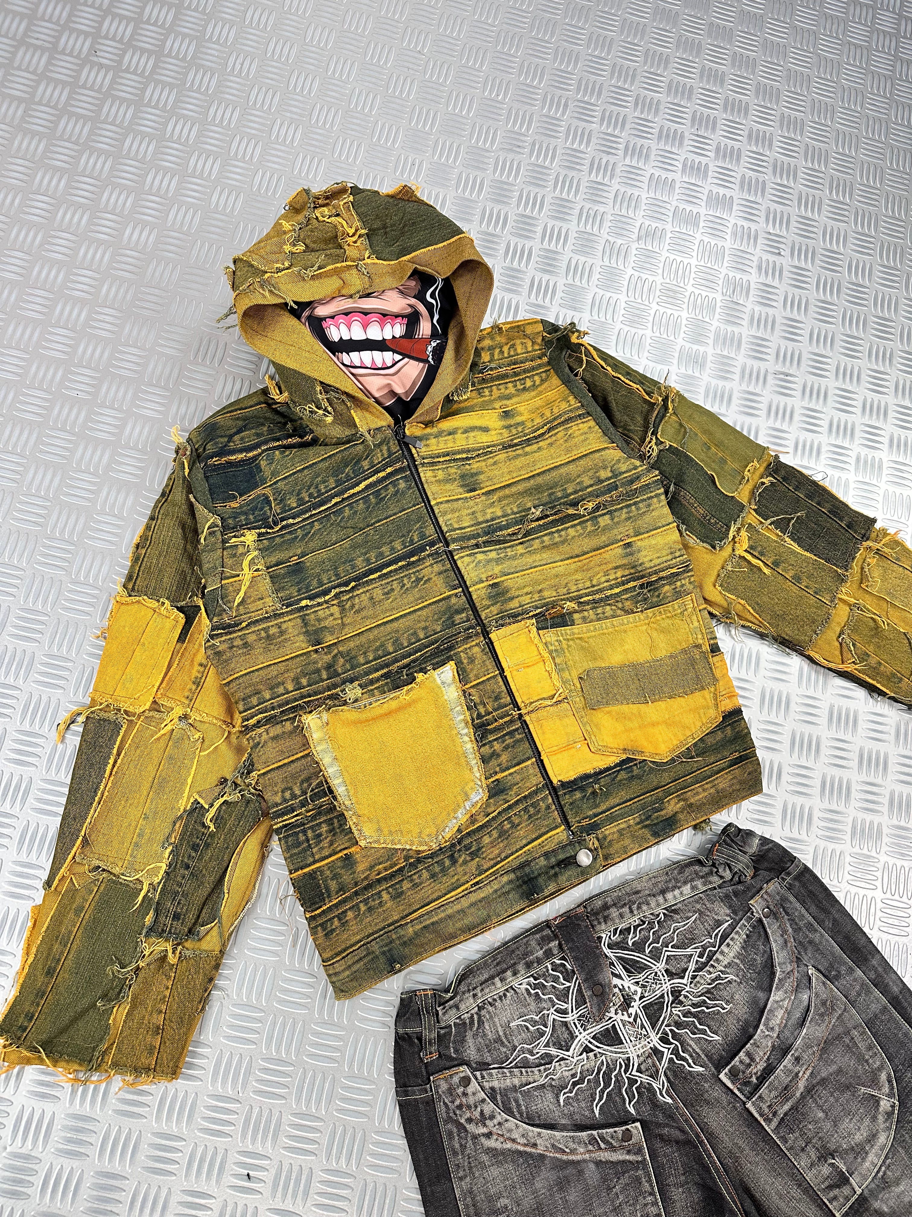 Hooded bomber jacket handmade boxy fit upcycled patchwork