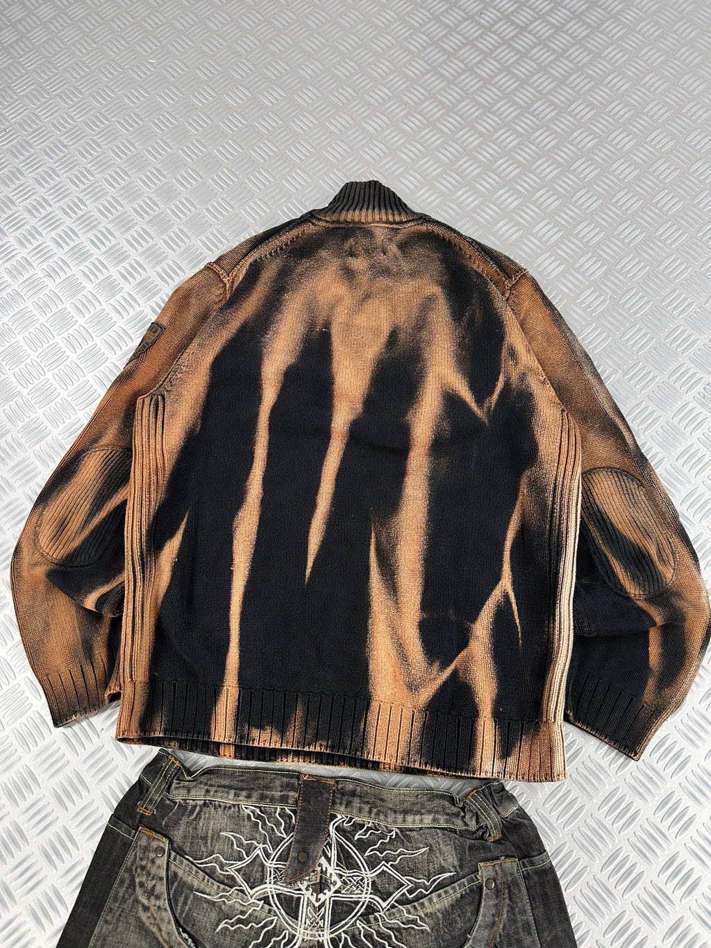Handmade mid zip knitted sweater ( XL)