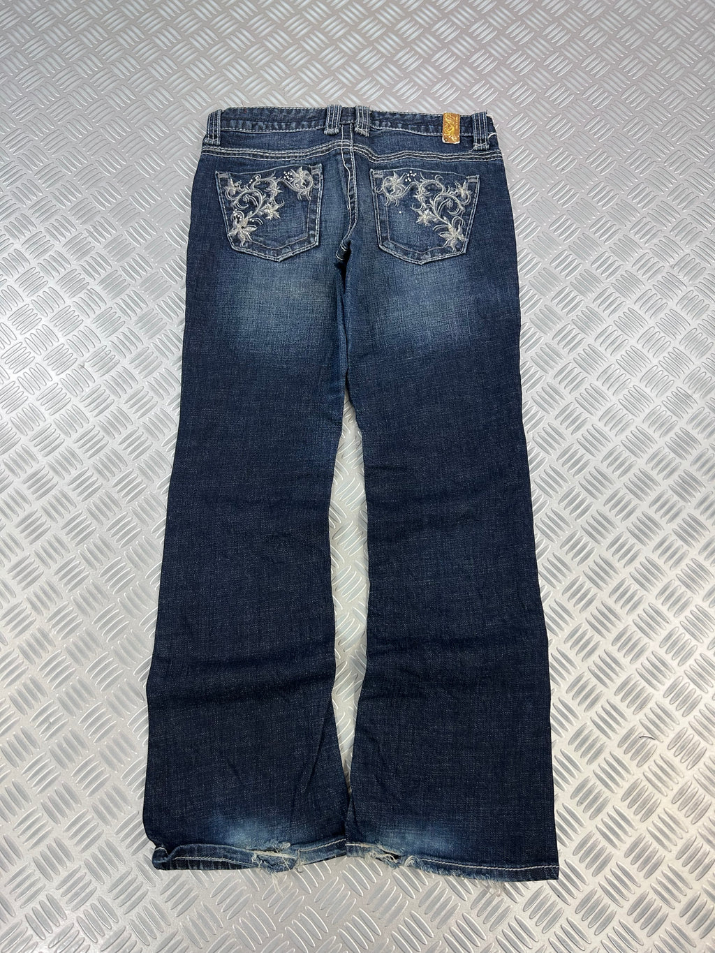 Y2K flared jeans embroidered faded (M)
