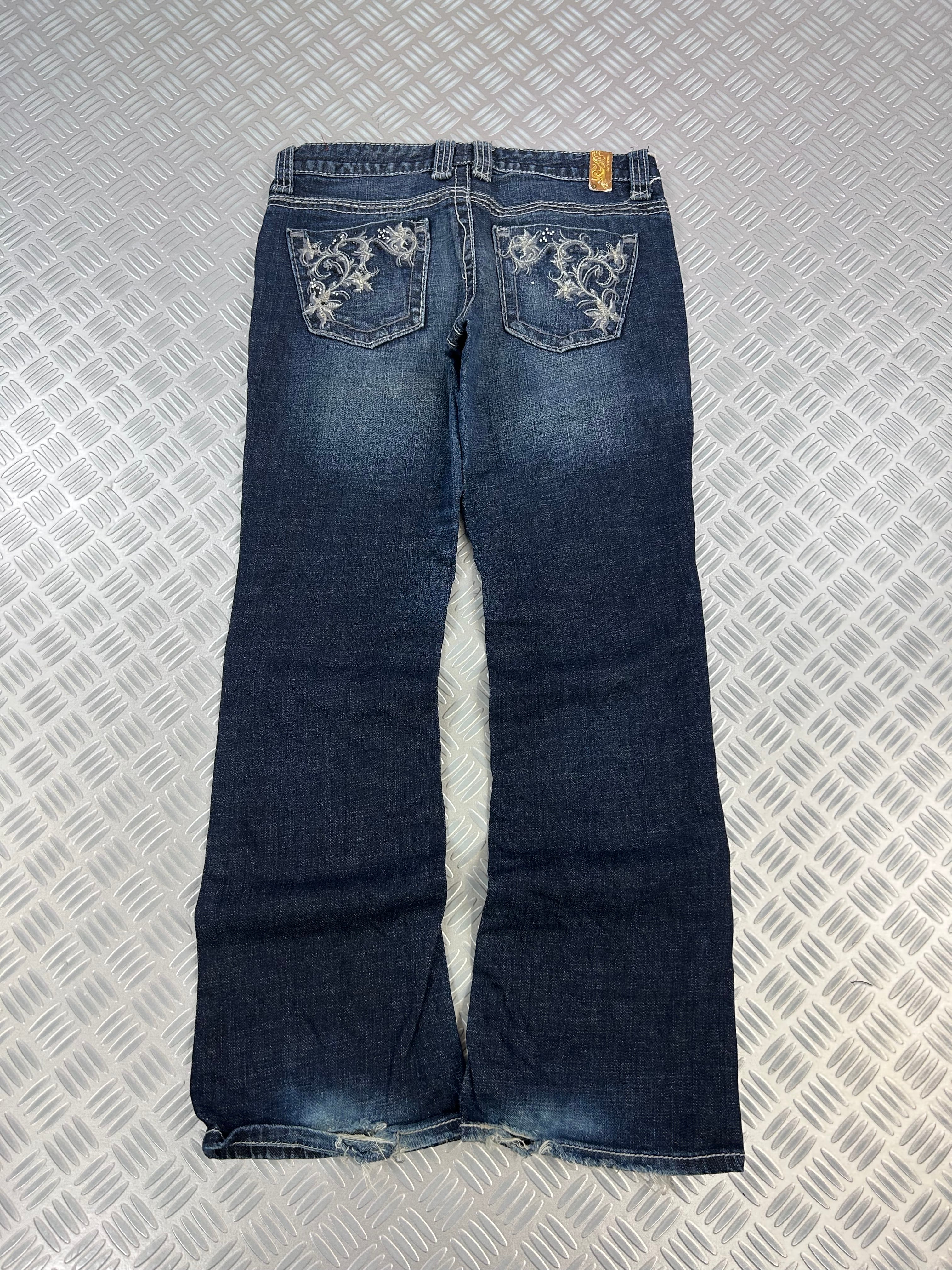 Y2K flared jeans embroidered faded (M)