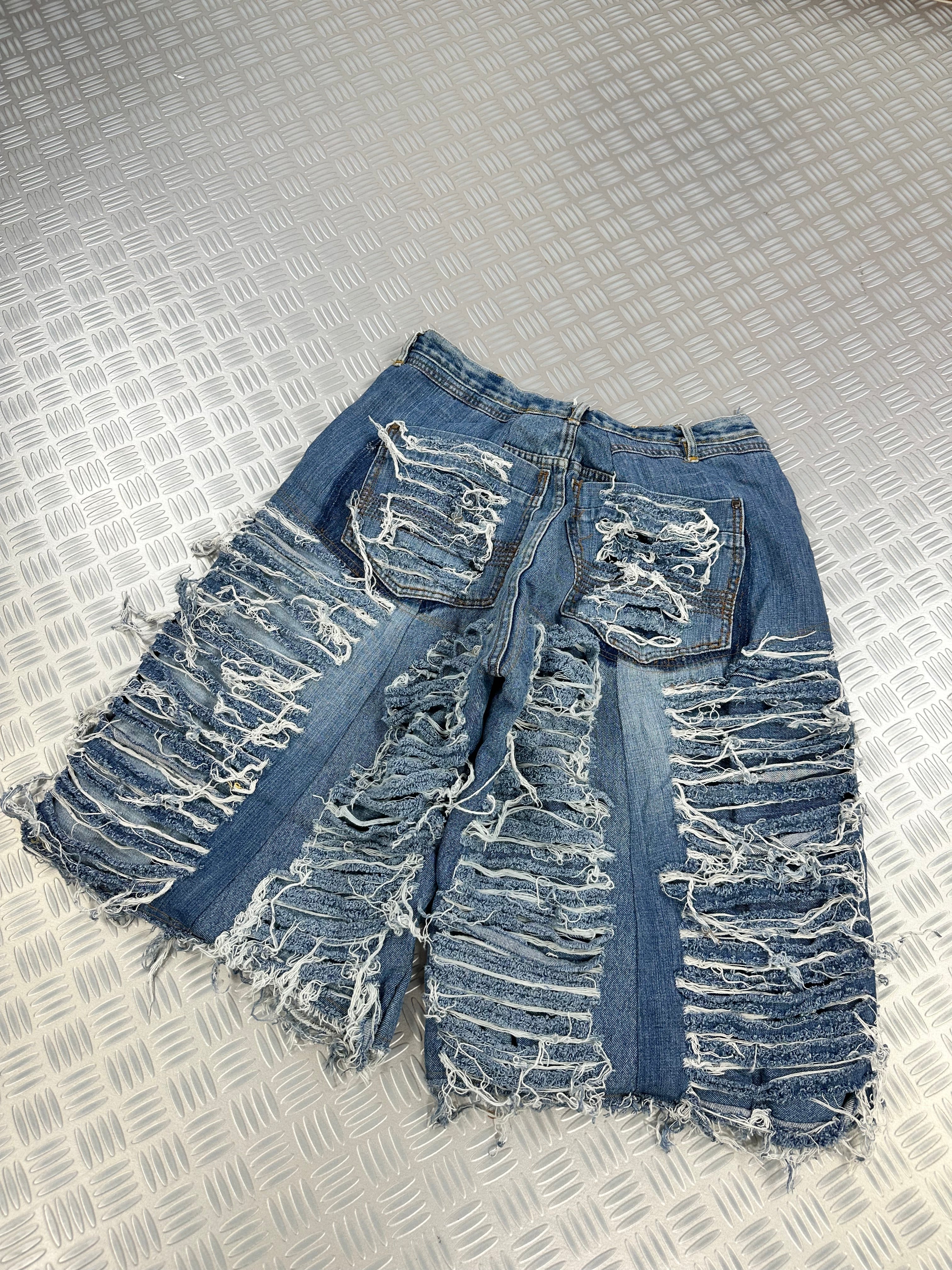 Baggy jort distressed handmade patchwork denim (S)