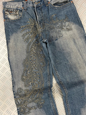 Vintage Dragon Tribal Japanese Y2K Baggy Hip Hop Jeans 90s