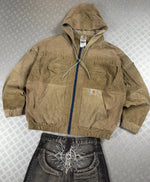 Y2k bomber Hooded full zip Up Jacket Carhartt boxy fit courdoy 2000s handmade