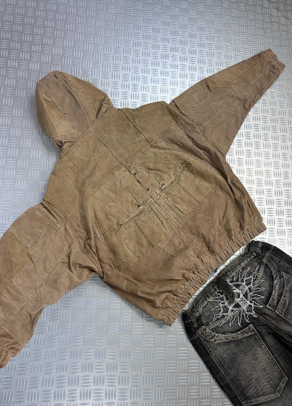 Y2k bomber Hooded full zip Up Jacket Carhartt courdoy boxy fit 2000s handmade