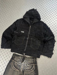 Y2k bomber Hooded full zip Up Jacket patchwork boxy fit handmade 00s