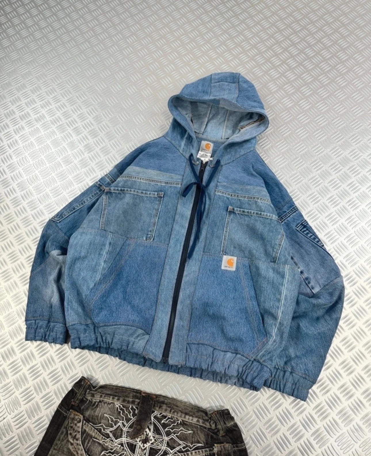 Y2k bomber Hooded full zip Up Jacket Carhartt boxy fit 2000s handmade