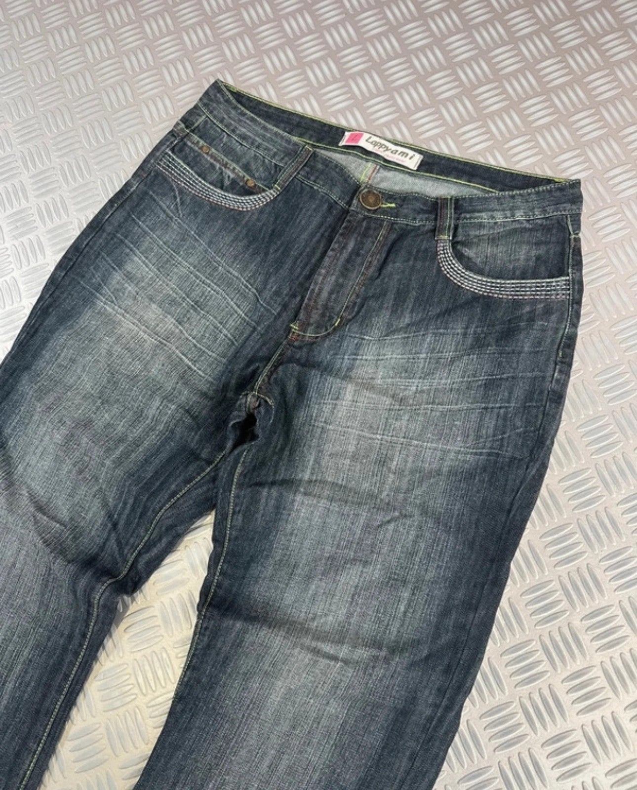 Vintage Lappy Ami y2k Hip Hop Japanese boot cut Baggy Jeans 2000s Flared style