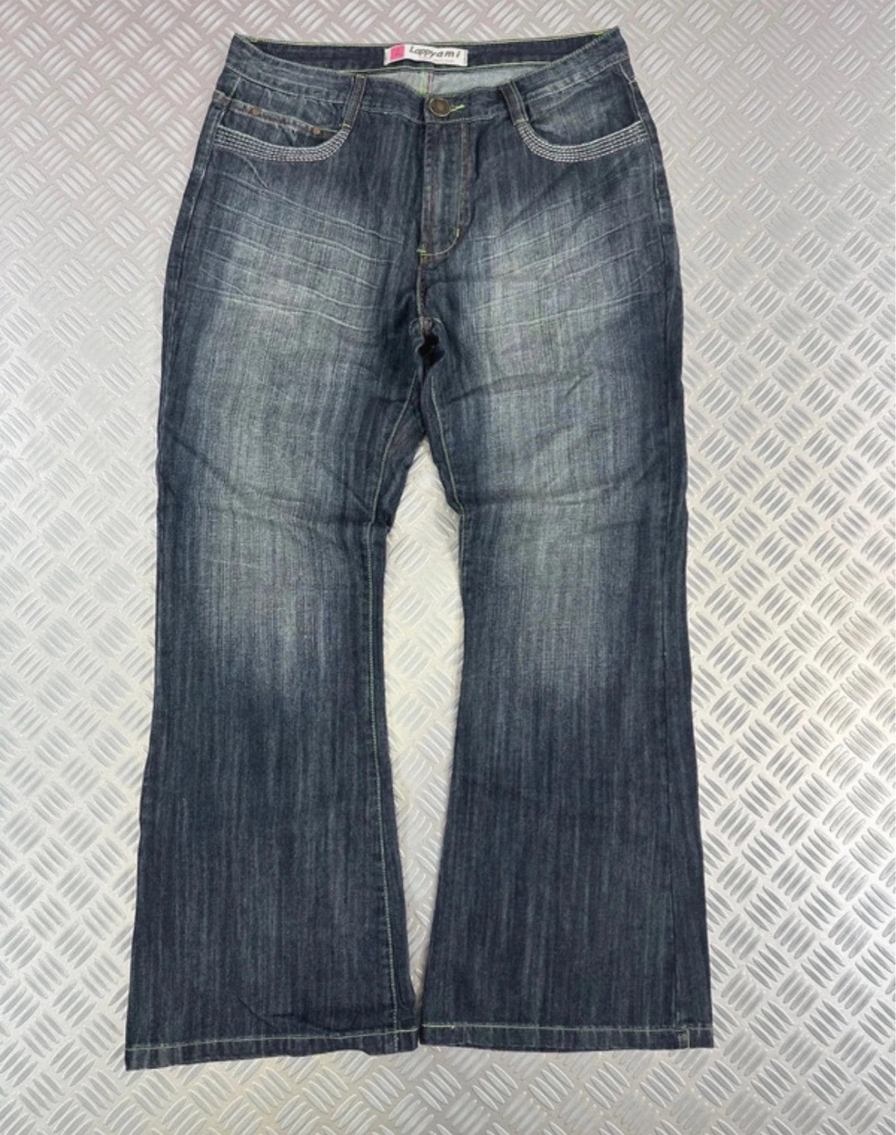 Vintage Lappy Ami y2k Hip Hop Japanese boot cut Baggy Jeans 2000s Flared style