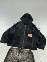 Vintage Hip Hop y2k Patchwork full zip Up Hooded Jacket 2000s Handmade boxy fit
