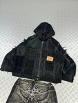 Vintage Hip Hop y2k Patchwork full zip Up Hooded Jacket 2000s Handmade boxy fit