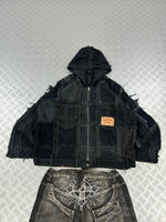 Vintage Hip Hop y2k Patchwork full zip Up Hooded Jacket 2000s Handmade boxy fit