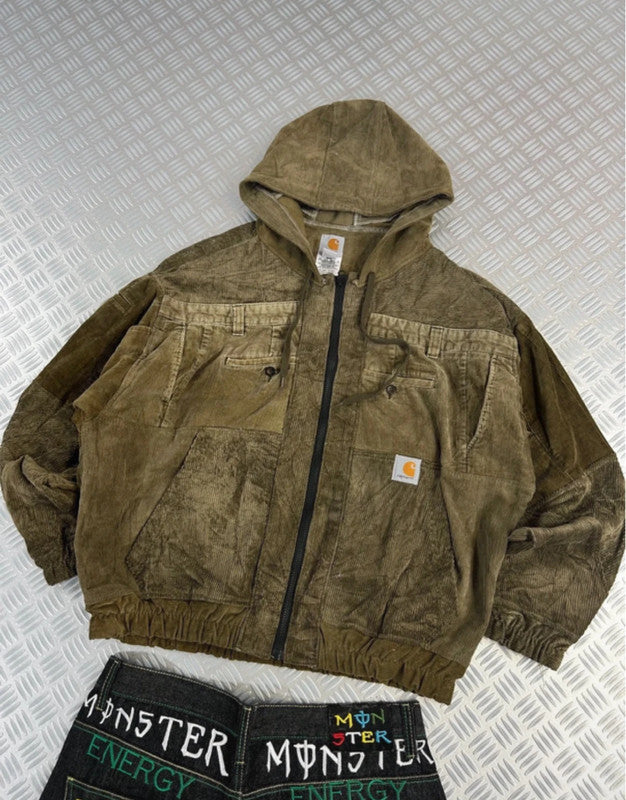 Y2k bomber Hooded full zip Up Jacket Carhartt boxy fit courdoy 2000s handmade