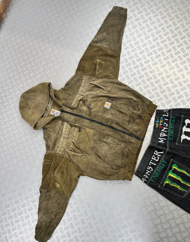 Y2k bomber Hooded full zip Up Jacket Carhartt boxy fit courdoy 2000s handmade