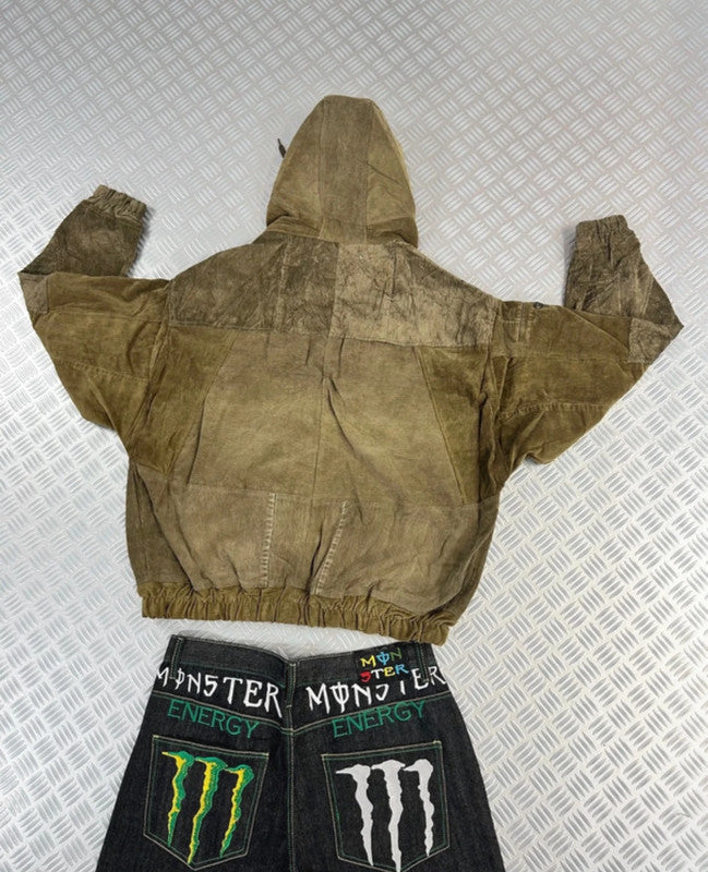 Y2k bomber Hooded full zip Up Jacket Carhartt boxy fit courdoy 2000s handmade