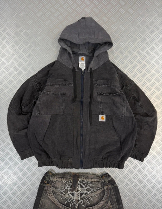 Y2k bomber Hooded full zip Up Jacket Carhartt boxy fit 2000s handmade