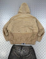 Vintage Y2k bomber Hooded full zip Up Jacket Carhartt courdoy boxy fit handmade 2000s