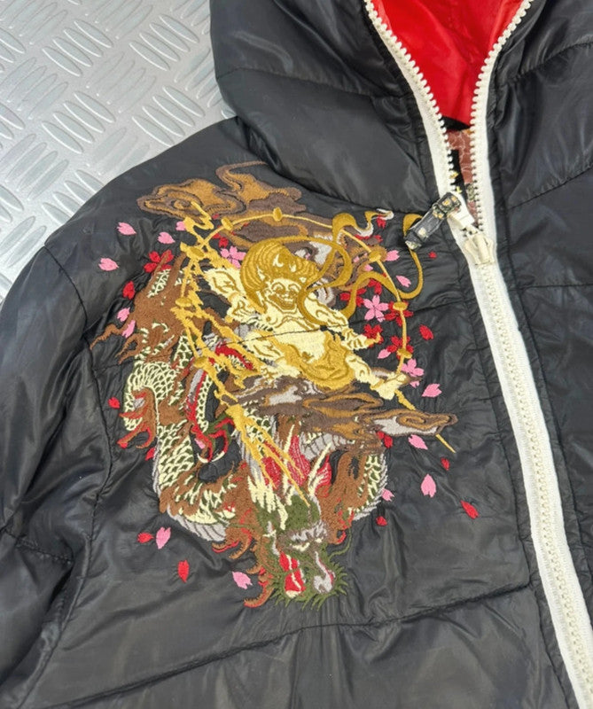 Vintage Sukajan Souvenir Karakuri Tamashi Y2k Hip Hop Japanese Full zip Up Hooded Jacket 90s