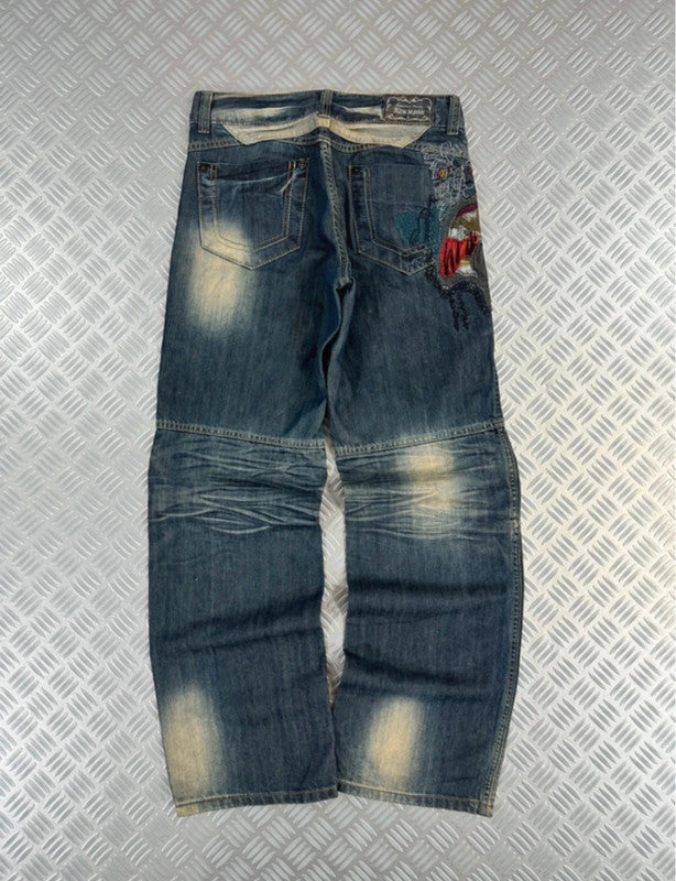 Vintage i2n y2k Japanese Souvenir Sukajan Jeans 2000s karakuri tamashi style