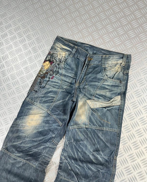Vintage i2n y2k Japanese Souvenir Sukajan Jeans 2000s karakuri tamashi style