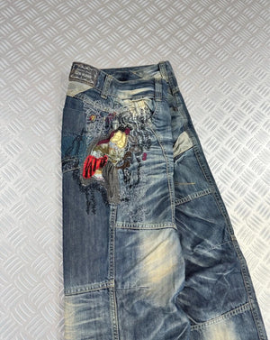 Vintage i2n y2k Japanese Souvenir Sukajan Jeans 2000s karakuri tamashi style
