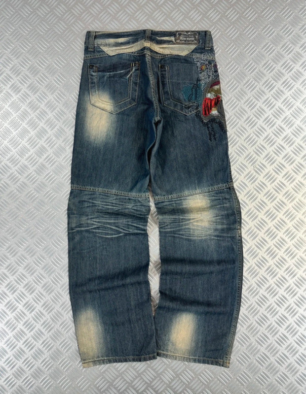 Vintage i2n y2k Japanese Souvenir Sukajan Jeans 2000s karakuri tamashi style