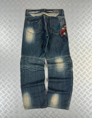 Vintage i2n y2k Japanese Souvenir Sukajan Jeans 2000s karakuri tamashi style