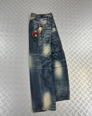 Vintage i2n y2k Japanese Souvenir Sukajan Jeans 2000s karakuri tamashi style