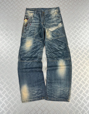 Vintage i2n y2k Japanese Souvenir Sukajan Jeans 2000s karakuri tamashi style