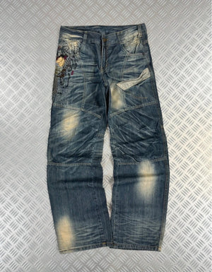 Vintage i2n y2k Japanese Souvenir Sukajan Jeans 2000s karakuri tamashi style