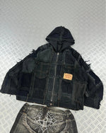 Vintage Hip Hop y2k Patchwork full zip Up Hooded Jacket 2000s Handmade boxy fit