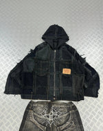 Vintage Hip Hop y2k Patchwork full zip Up Hooded Jacket 2000s Handmade boxy fit