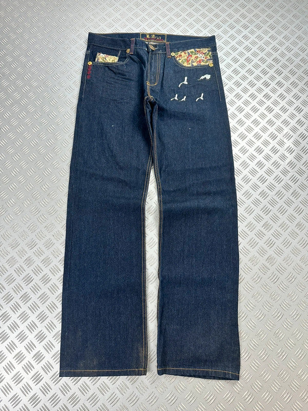 Vintage Oniarai y2k Hip Hop Embroidered Baggy jeans 2000s rare piece