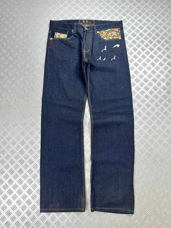 Vintage Oniarai y2k Hip Hop Embroidered Baggy jeans 2000s rare piece