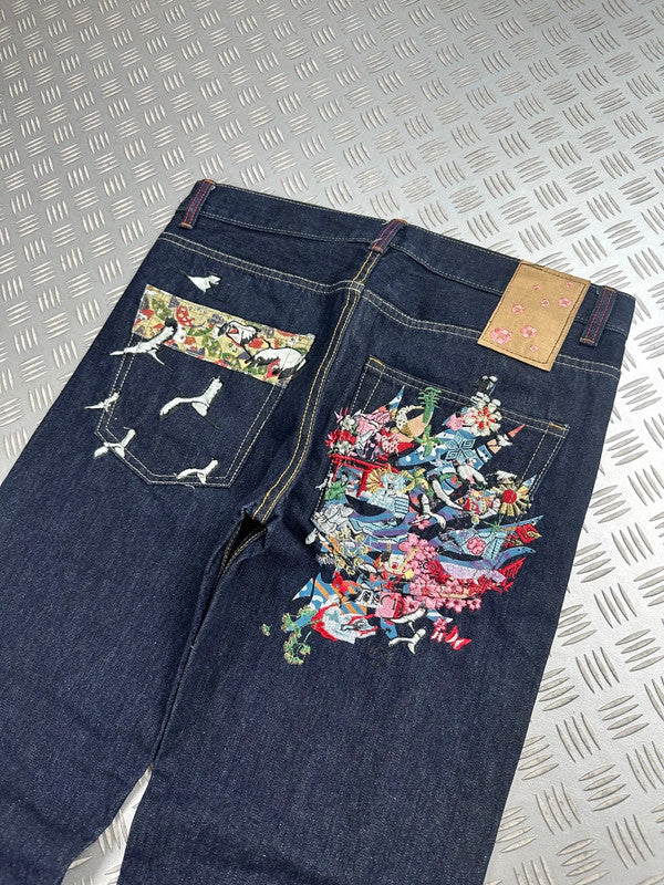 Vintage Oniarai y2k Hip Hop Embroidered Baggy jeans 2000s rare piece