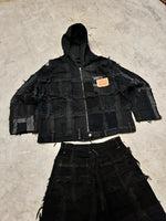Vintage Patchwork full zip Up Hooded Jacket 2000s boxy fit handmade