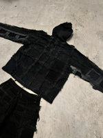 Vintage Patchwork full zip Up Hooded Jacket 2000s boxy fit handmade