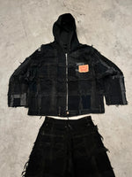 Vintage Patchwork full zip Up Hooded Jacket 2000s boxy fit handmade