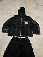Vintage Patchwork full zip Up Hooded Jacket 2000s boxy fit handmade