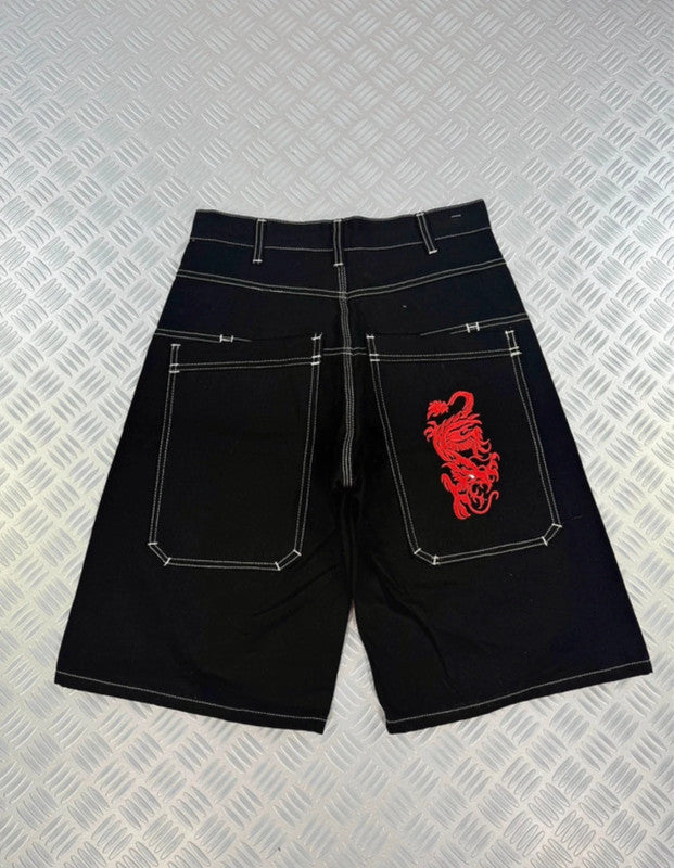 Y2k vintage Baggy Jorts Japanese Sukajan Embroidered jnco style fit
