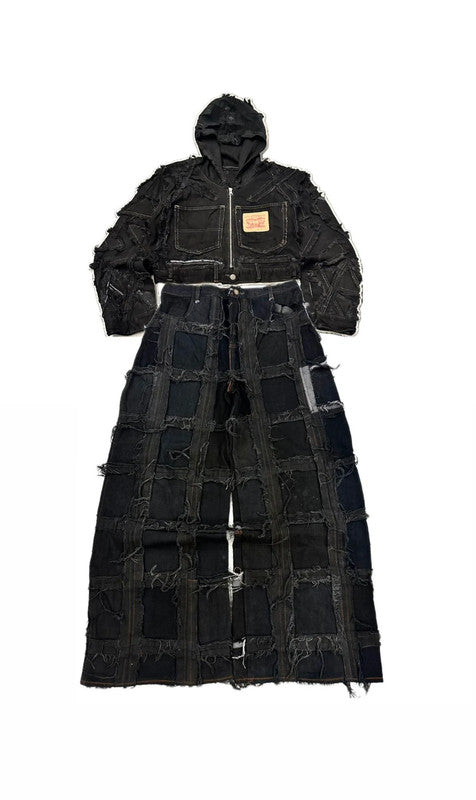 Vintage Patchwork y2k Hip hop Baggy jeans and boxy fit Jacket 00s