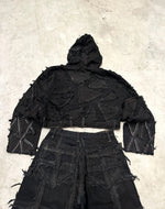 Vintage y2k Patchwork Hooded full zip Up Jacket boxy fit handmade 00s