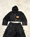 Vintage y2k Patchwork Hooded full zip Up Jacket boxy fit handmade 00s