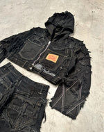 Vintage y2k Patchwork Hooded full zip Up Jacket boxy fit handmade 00s