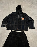 Vintage Patchwork y2k Hooded full zip Up Jacket handmade boxy fit 00s