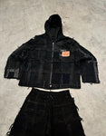 Vintage Patchwork y2k Hooded full zip Up Jacket handmade boxy fit 00s